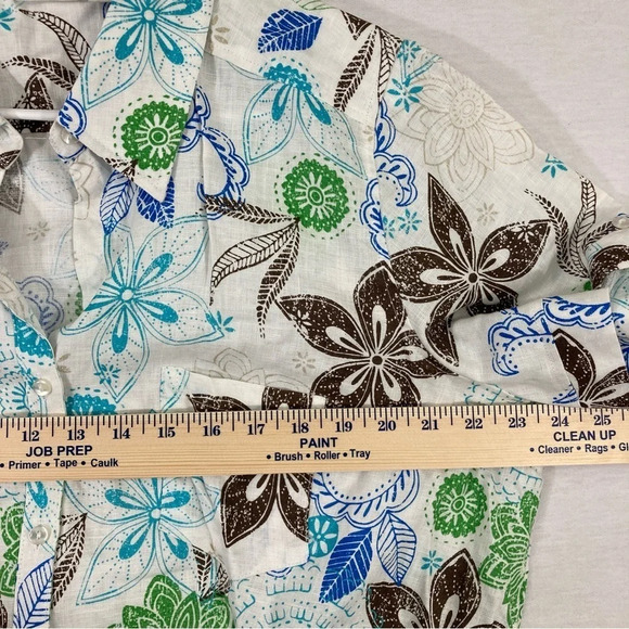 Kim Rogers Floral 100% Linen Short Sleeve Button Down 1X - Picture 6 of 9